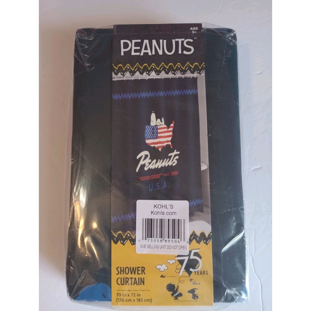 Peanuts Snoopy Patriotic Shower Fabric Curtain  70in‎ x72in 75 Years